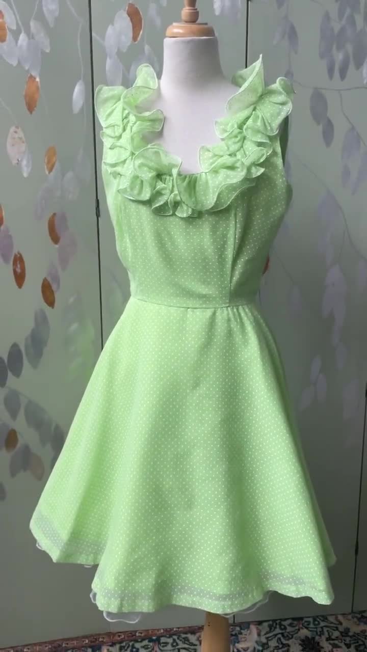 Vintage 1960s Lime Green Polka Dot sale Ruffled Maxi Dress