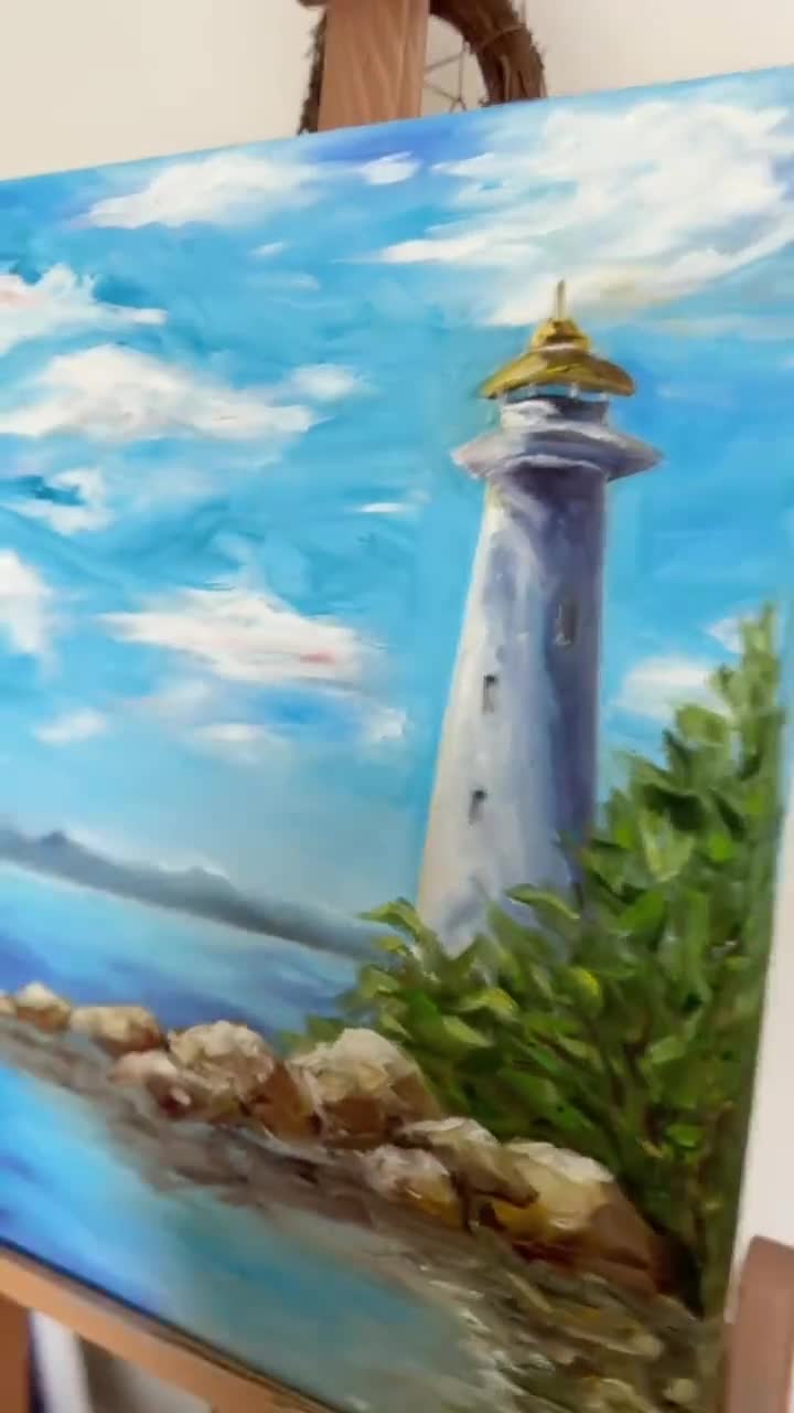絵画　海　灯台 ロシア 海景灯台絵画オリジナル海洋絵画海岸海油絵アートワーク