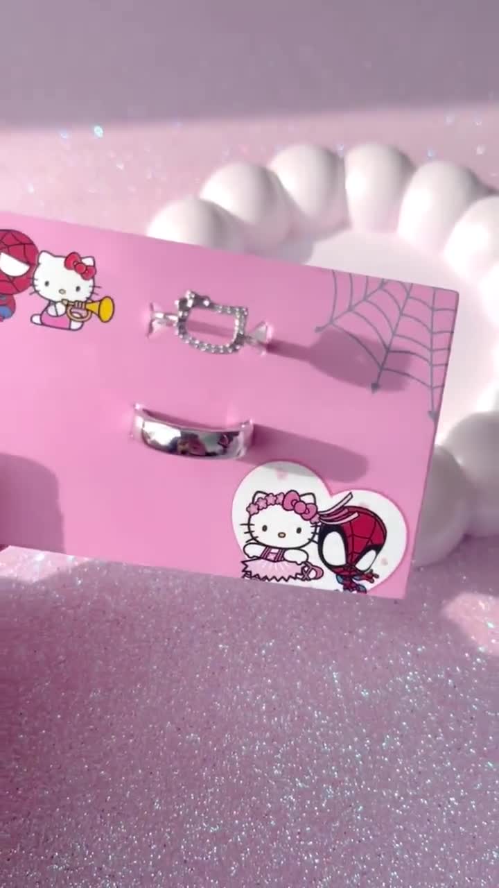 Spider-man Kissing Hello Kitty Couple Rings: Adjustable Stainless