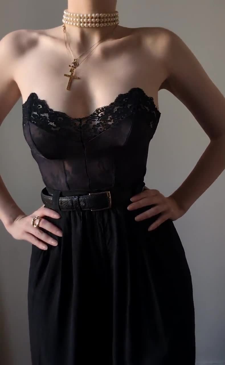 SUPER RARE La Perla Vintage Black Lace Bustier Floral Print Goth