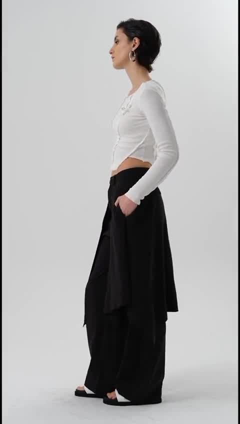 Black Asymmetric Skirt Pants: Gothic Grunge Cotton Trousers Black Asymmetric Skirt Pants: Gothic Grunge Cotton Trousers