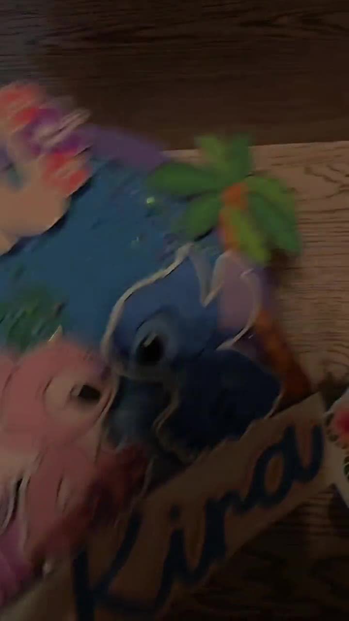 STITCH AND ANGEL Cake Topper Gender Reveal Centerpiece Picks Cupcake Toppers Disney Hawaiian Surf Centerpiece Cake Topper video poster