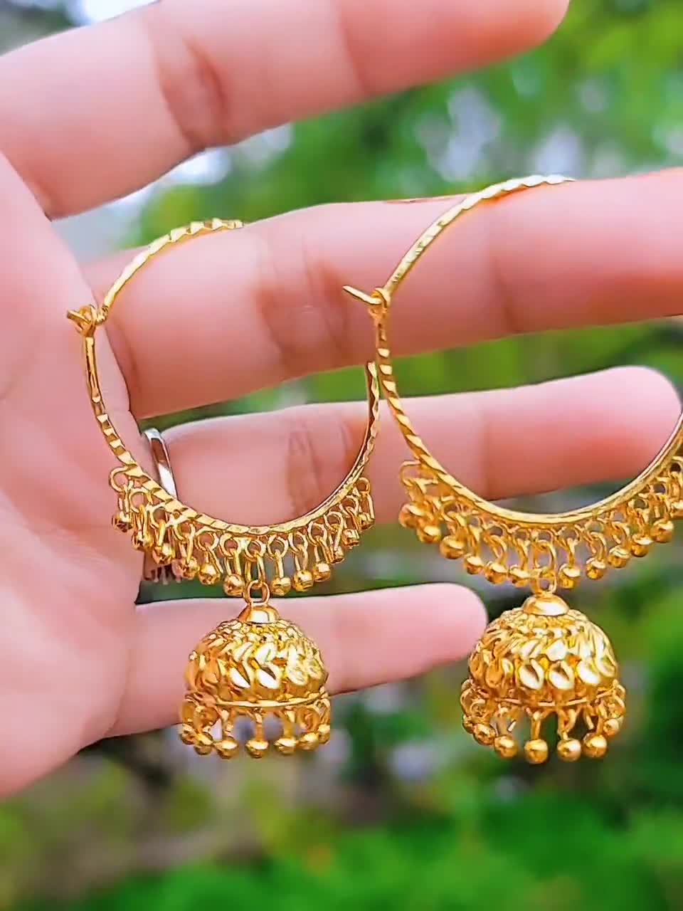 ERG122 - Bridal Wear Traditional Gold Plated Jhumkas Earrings for Women -  Buy Original Chidambaram Covering product at Wholesale Price. Online  shopping for guarantee South Indian Gold Plated Jewellery.