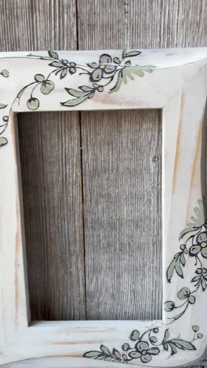 Hand Painted 4 X 6 White Wood Frame With IOD Fairytale Floral