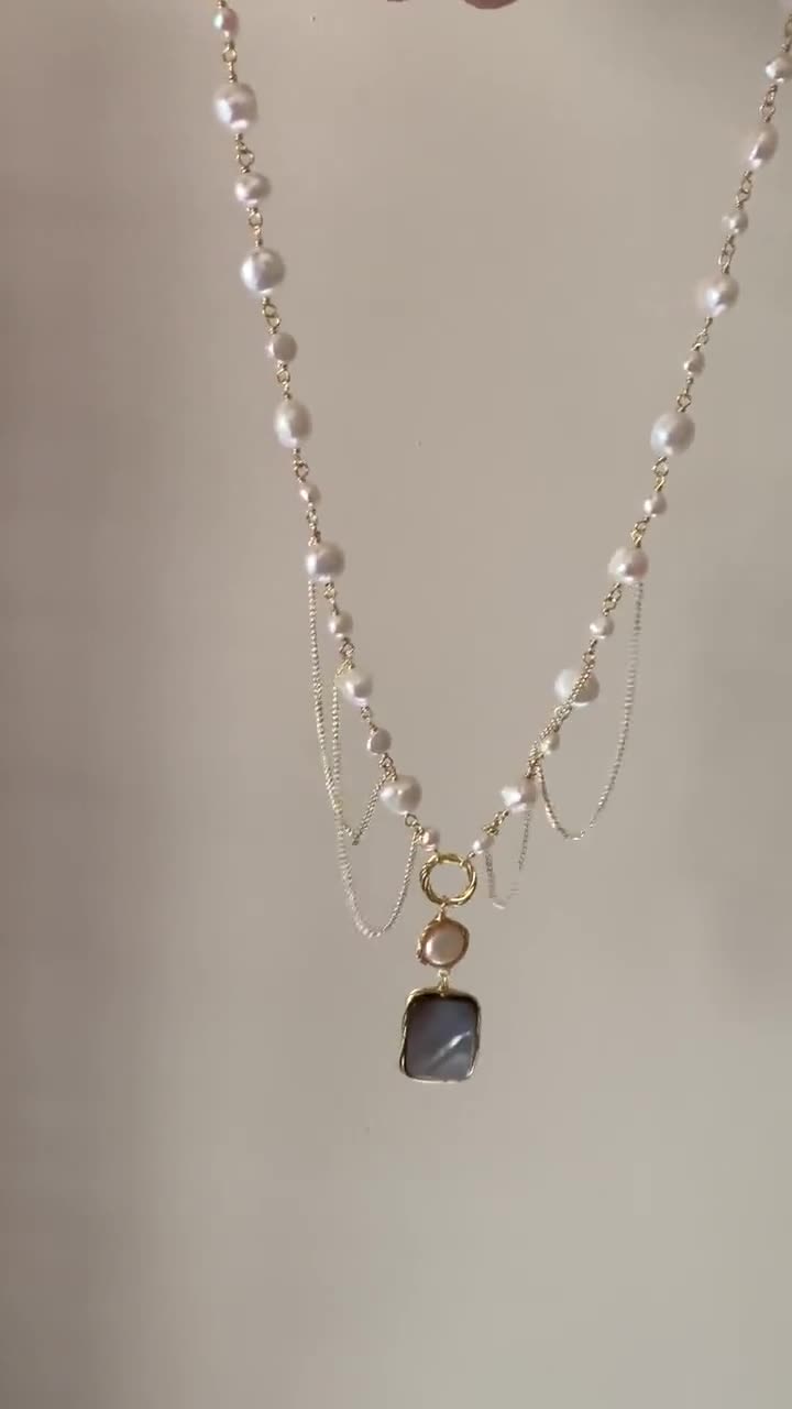 Collier Ras Du Cou Bavoir Fait Main Avec Perles Et Coquille - Pendentif Déclaration, Noir, Occasion