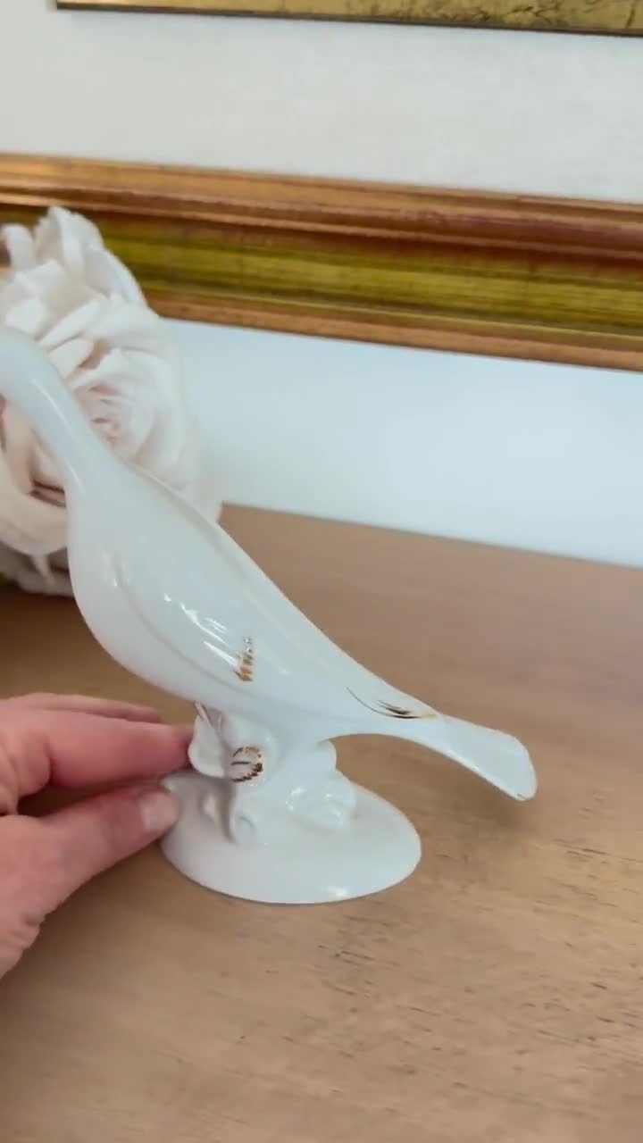 磁器の鳩の置物、白と金の鳩、80年代、装飾品、家具アクセサリー