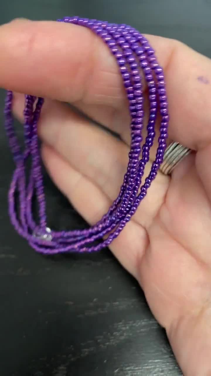 Metallic Grape Purple Seed Bead Necklace, Thin 1.5mm Single Strand 17
