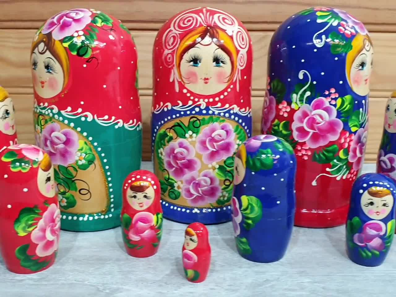 AEVVV Lot 5 Poupées Gigognes Russes – Matriochka Peintes à La Main, Bois De Tilleul, Motif Floral, Déco Ethnique