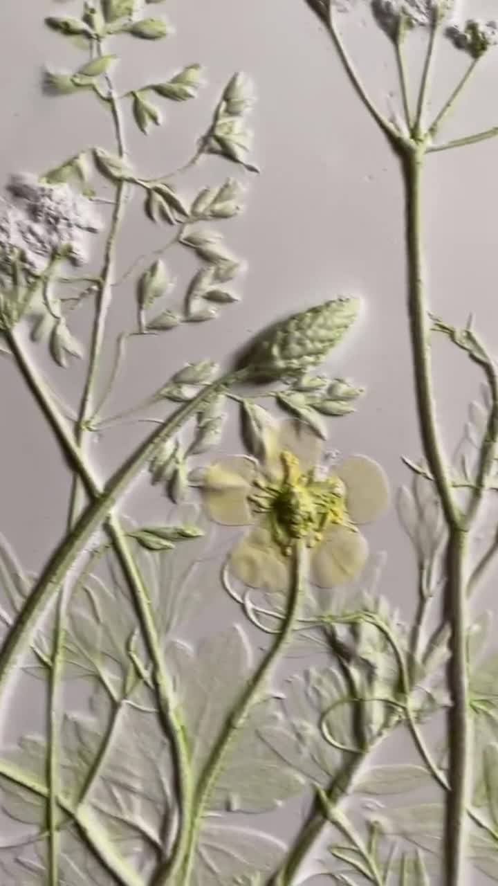 Wild Garden III. Botanical Bas Relief Tile, Hand Made, Plaster Art