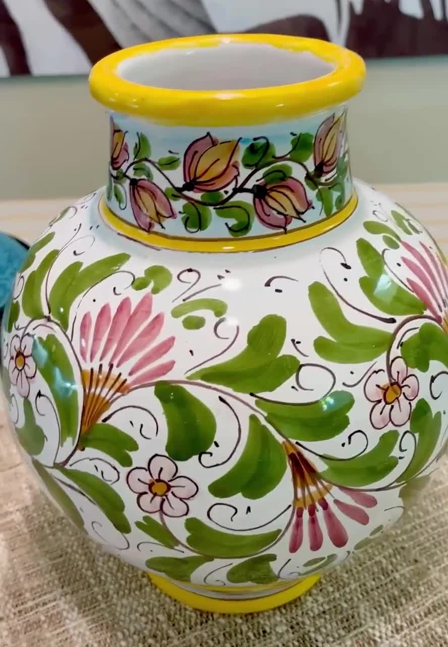 Hand-painted Sicilian Ceramic Display Vase – Classical Floral