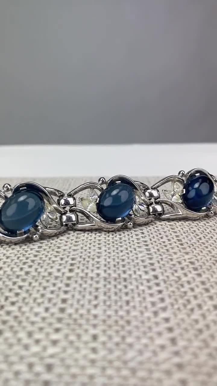 Vintage 1950s Trifari Pat Pending Silver Toned Bracelet With Blue
