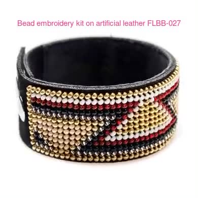 DIY Bead Embroidery Kit, Bracelet on Leather Kit, Beaded Bracelet