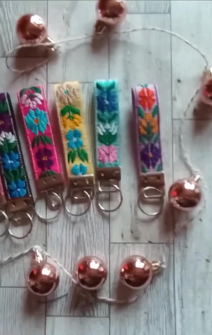 Floral Keychain Mini, colorful fabric Key Fob, Teacher Gift, key fob  embroidered floral, Mexican Key Chain, Mini Key Ring Keychain For Women