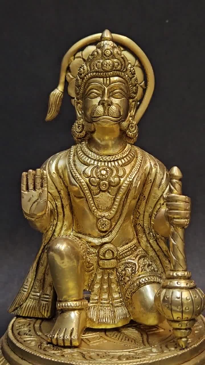 Hanuman Statue | 19 CM | Lord Hanuman Idol | Brass Hanuman Statue |  Bajrangbali Statue | Divine Vanara | Devotee of Lord Rama | Mace God |