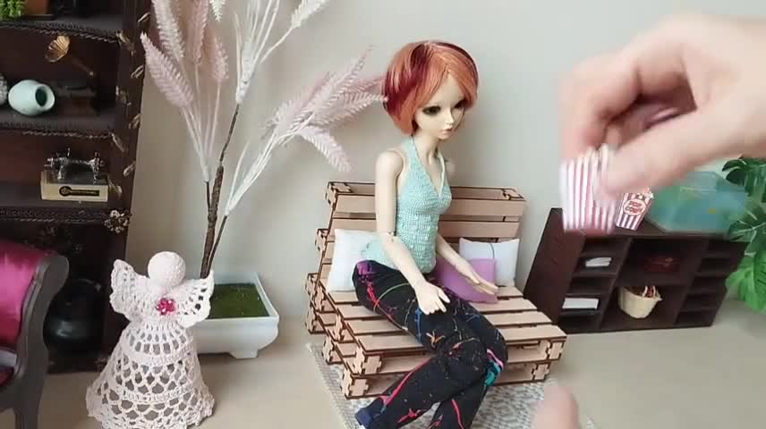 ミニチュアポップコーンボックス レトロ 赤 白 ストライプ ドール