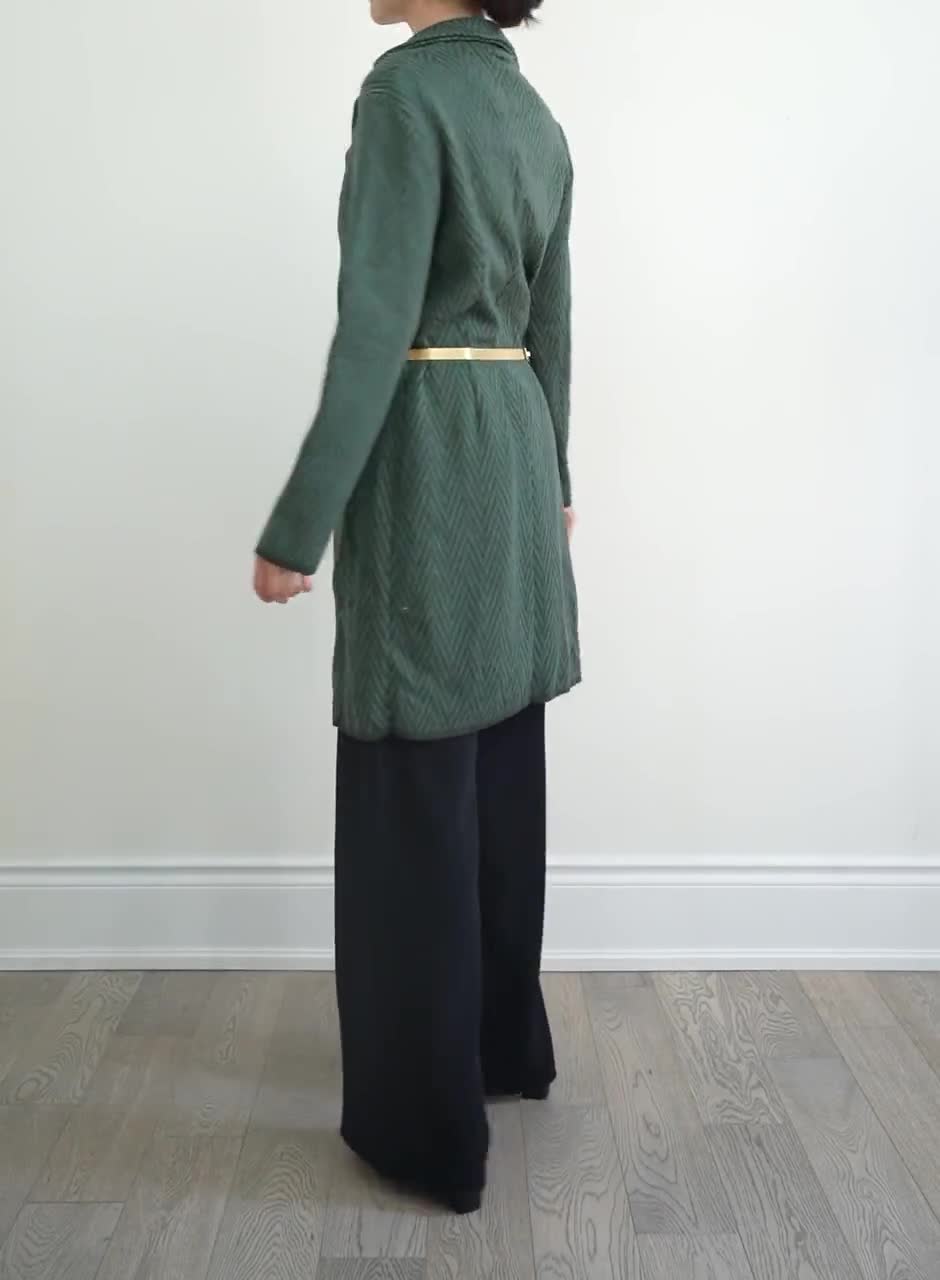 Vintage 90s Manlio Mallia Green Chevron Wool Coat Made in Italy 