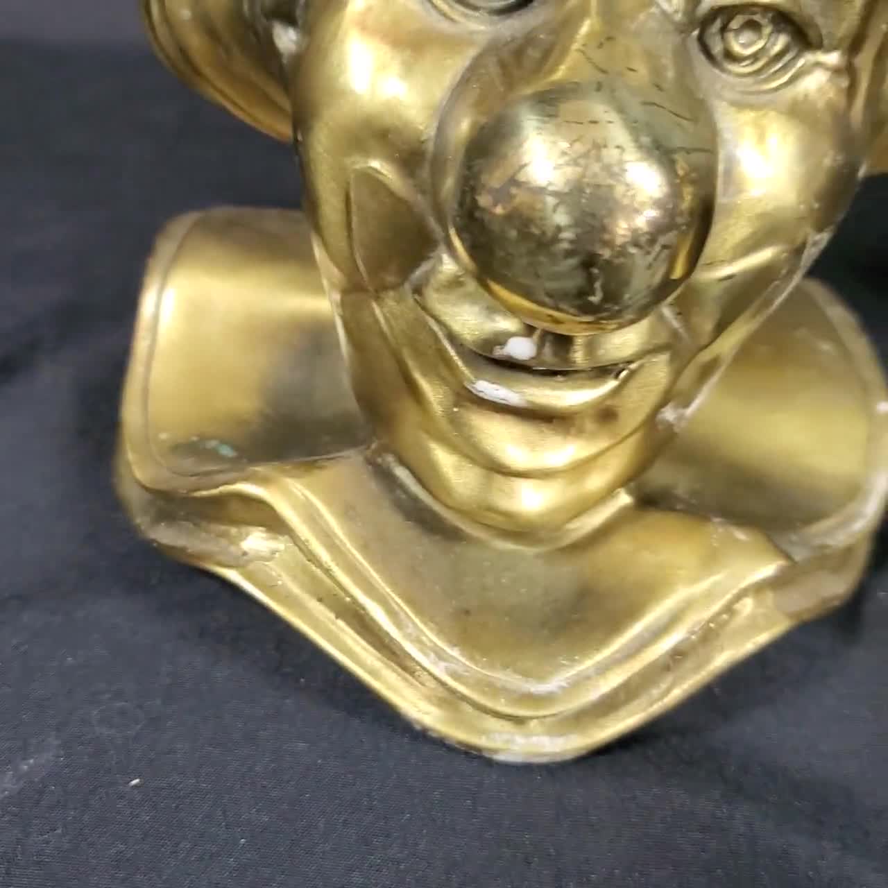 VTG PM Craftsman Clown Bookends Set Happy & Sad Brass Tone Cast