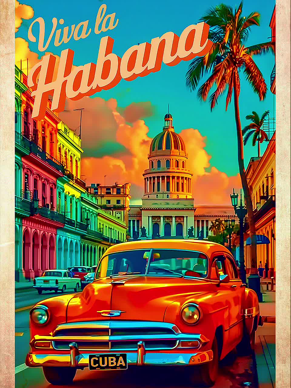 Summer Cuba アートポスター A2版 Havana Cuba Digital Art Print Travel Gift City Skyline Cuban