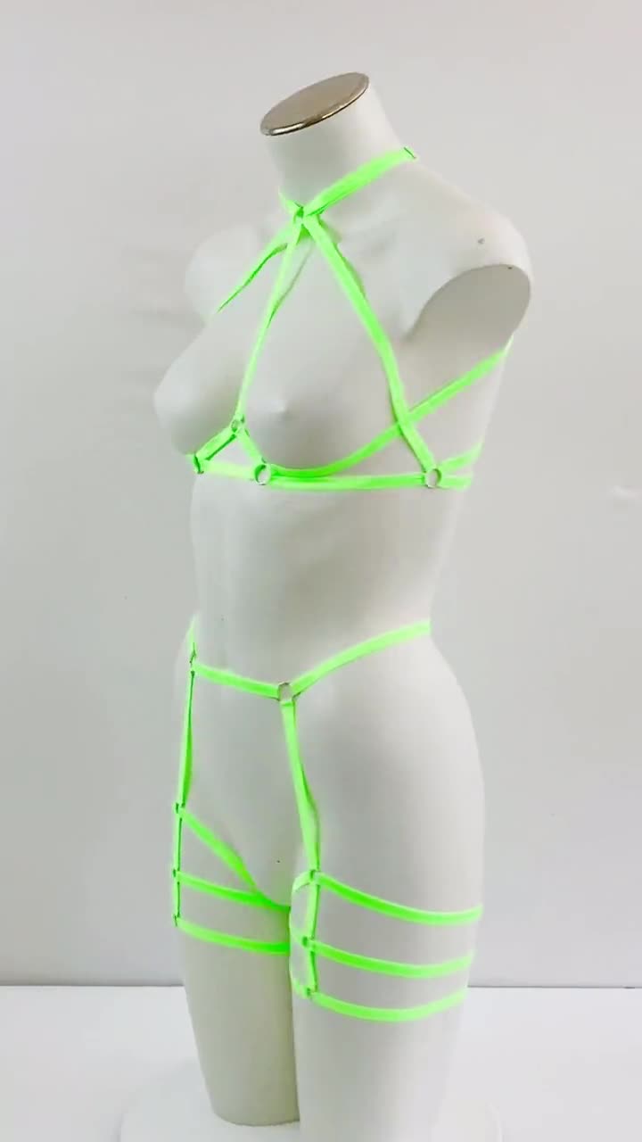 Moda Glow Festival: Arnés verde neón, lencería de arnés corporal