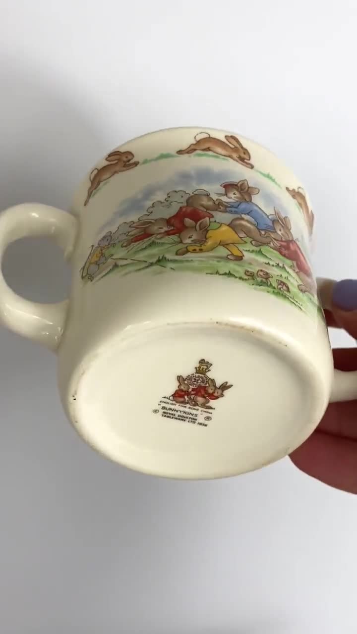 Vintage Royal Doulton Bunnykins Mug: Twin Handled Cup, Wheelbarrow