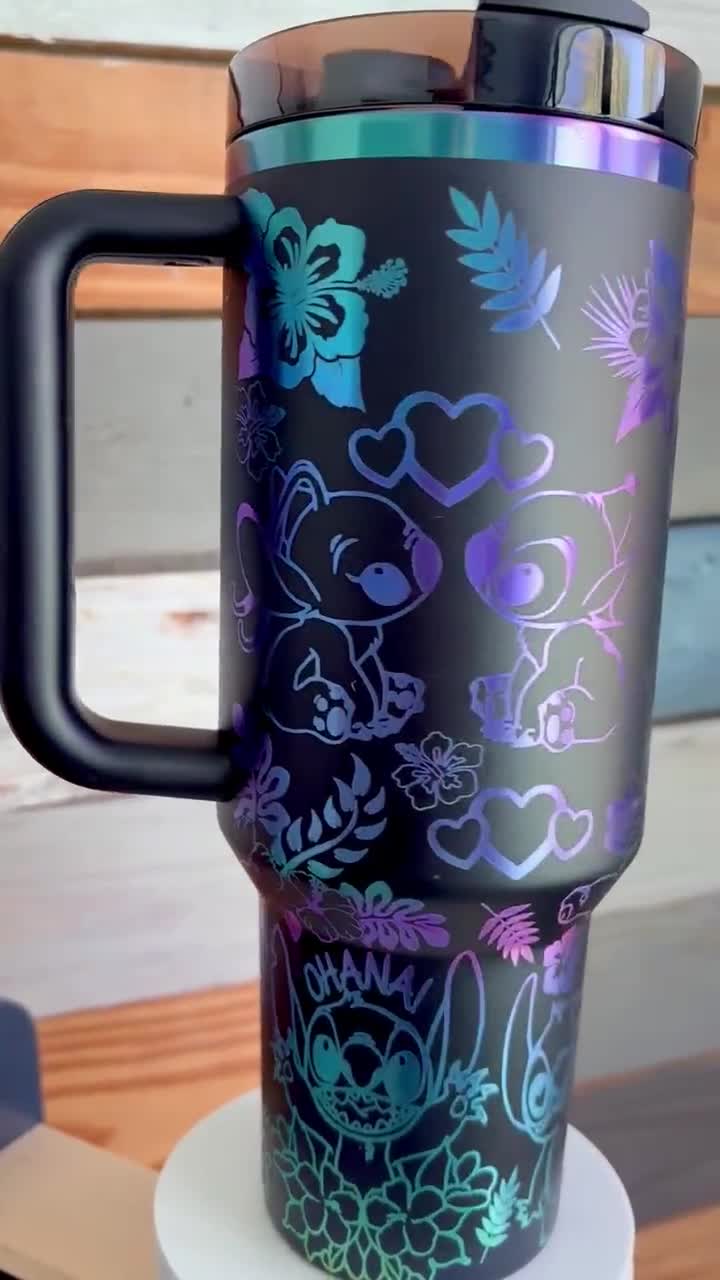 Angel and Stitch Engraved Stanley Tumbler | Engraved Antique Pink