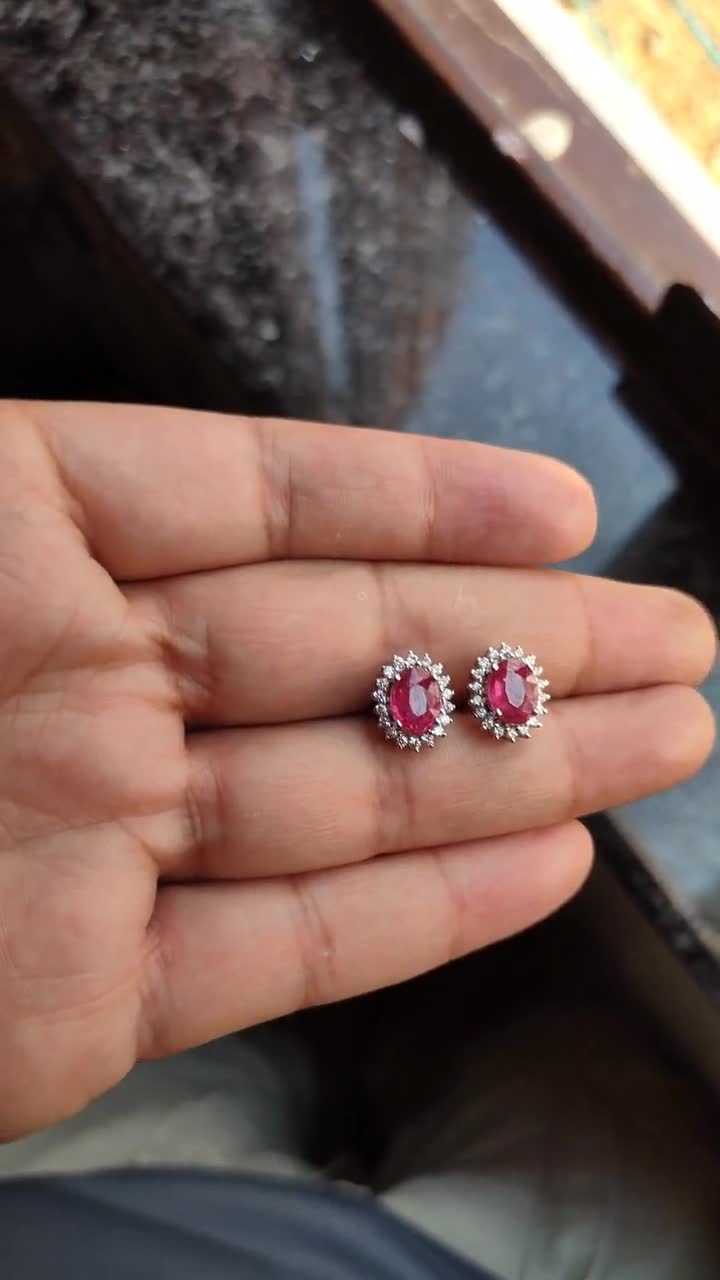Natural Ruby Earrings, Stud Earrings, Red Ruby Earrings