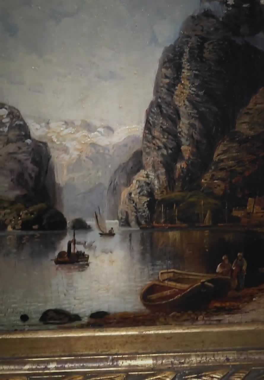 Antique Mountain Landscape Oil Painting Gold Framed Moody Romantic