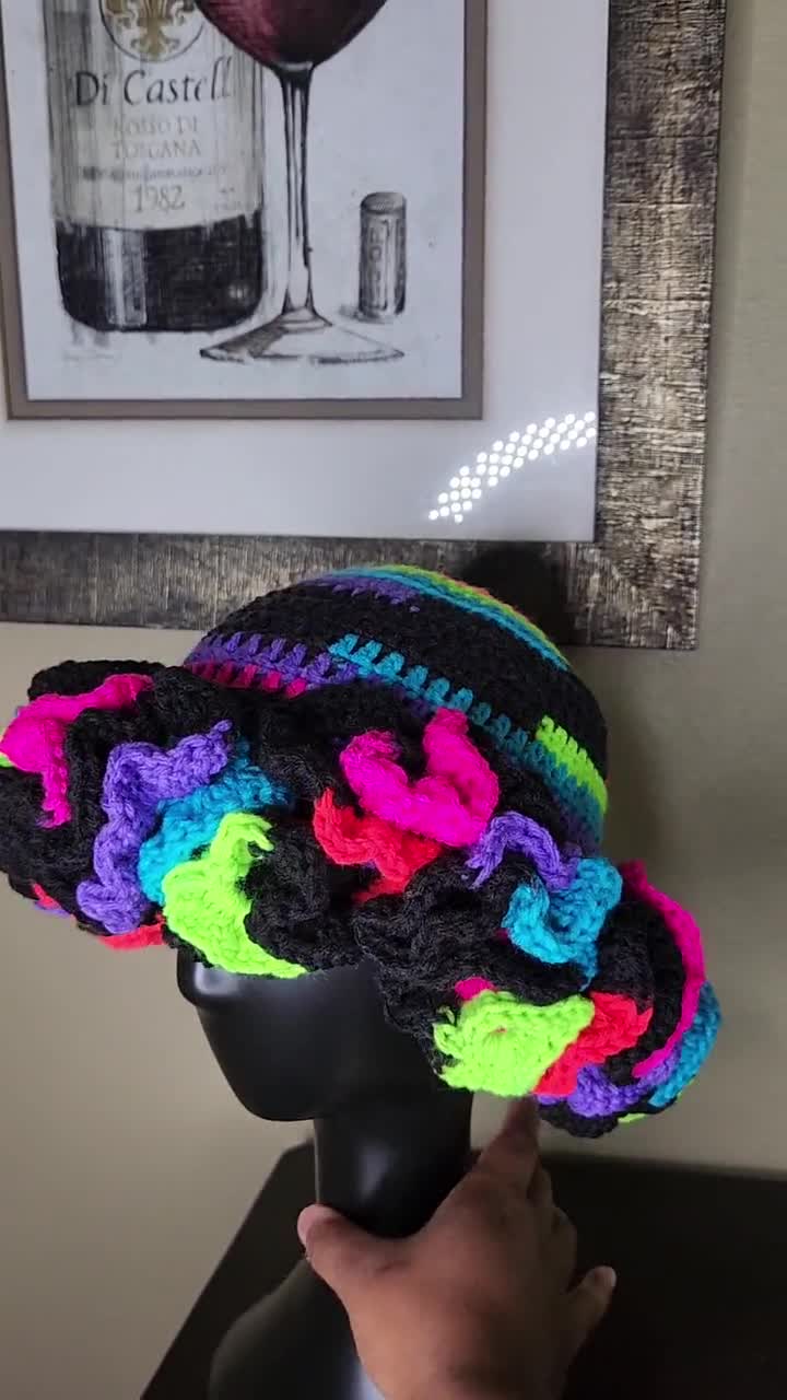 Color Block Crochet Bucket Hat With Ruffles - Etsy