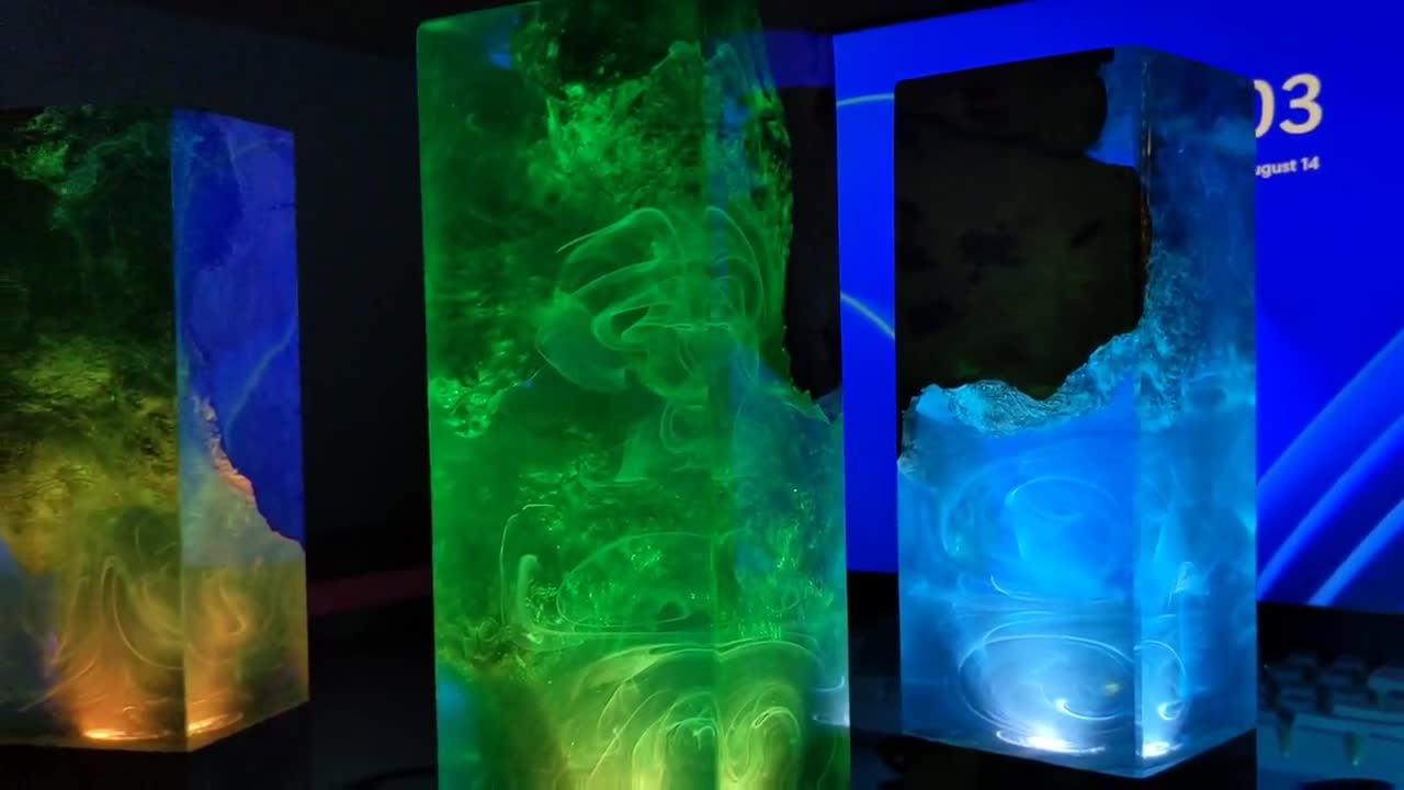 Epoxy Resin Night Light, Unique color changing resin wood lamp