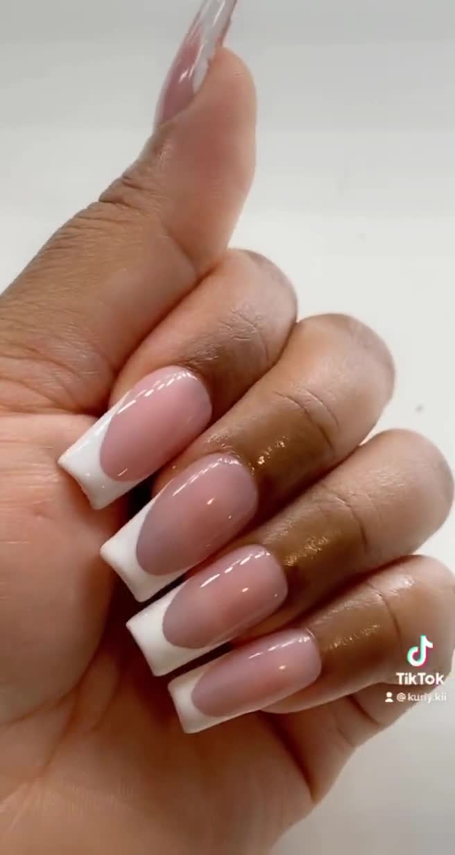 Deep French Press Ons Classic White and Pink French Tip Nails