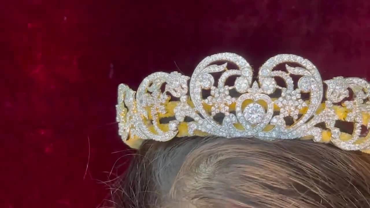 Victorian Sterling Silver CZ Zircon Tiara, Princess Diana Wedding