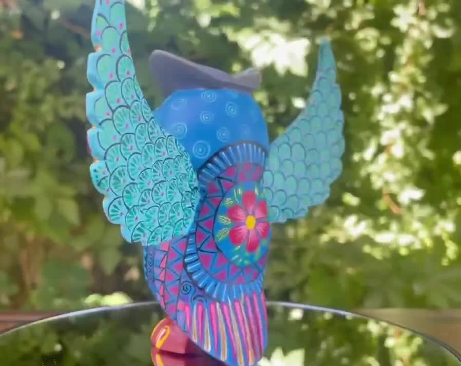 Alebrije Owl Large Signed – Hand Carved Oaxaca Wood Folk Art