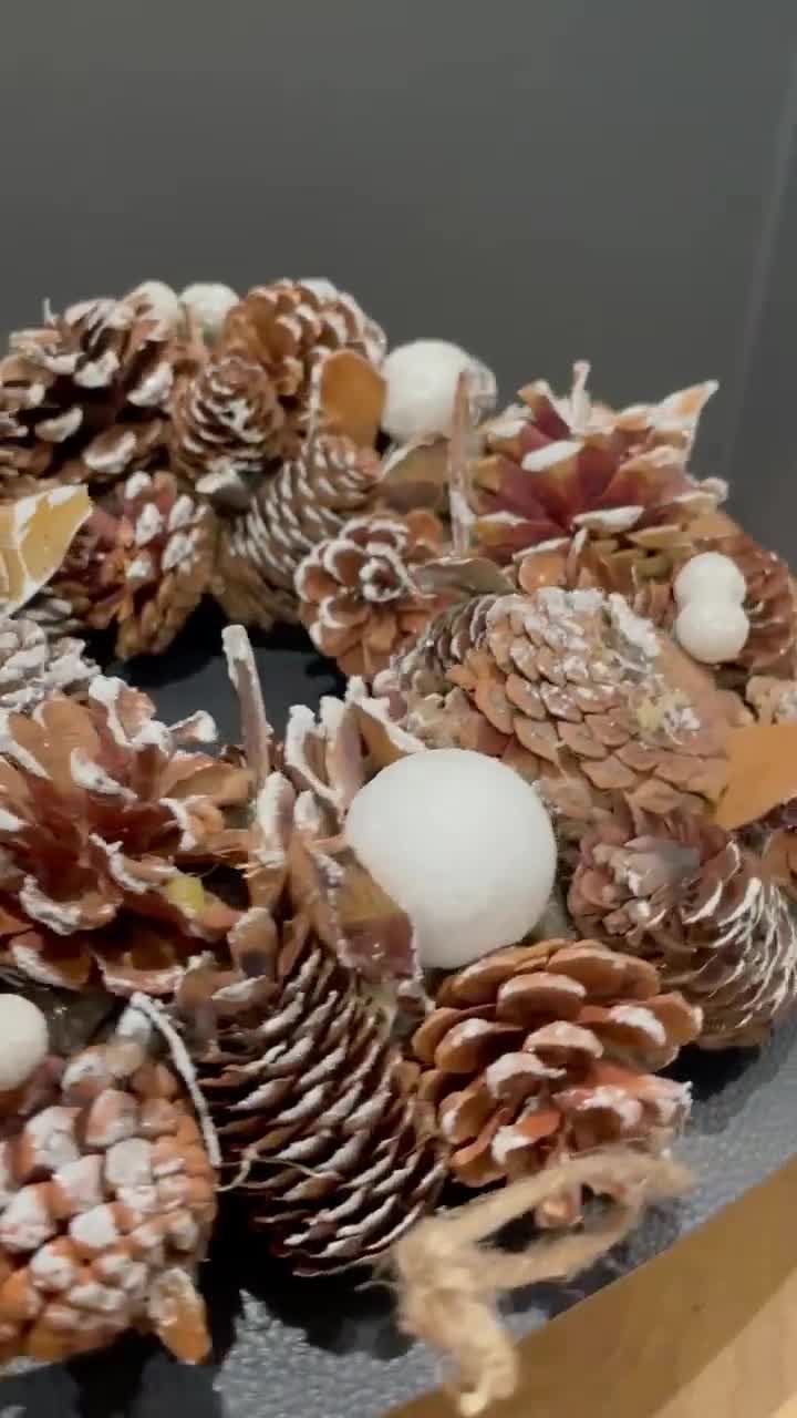 idyllic Ghirlanda invernale artificiale con pigna innevata, 55 cm, per porta d'ingresso, decorazione da parete per interni, decorazione per casa e ufficio, con festoni floreali e rami di pino