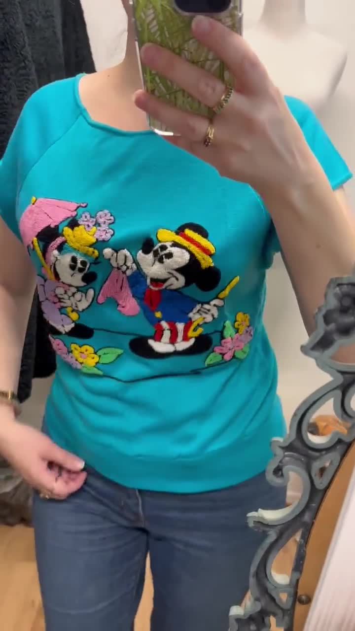 美品80’s SUNDAY COMICS “Disney Mickey” 刺繍 Vintage 80s 90s Sunday Comics Minnie Mouse Mickey Mouse