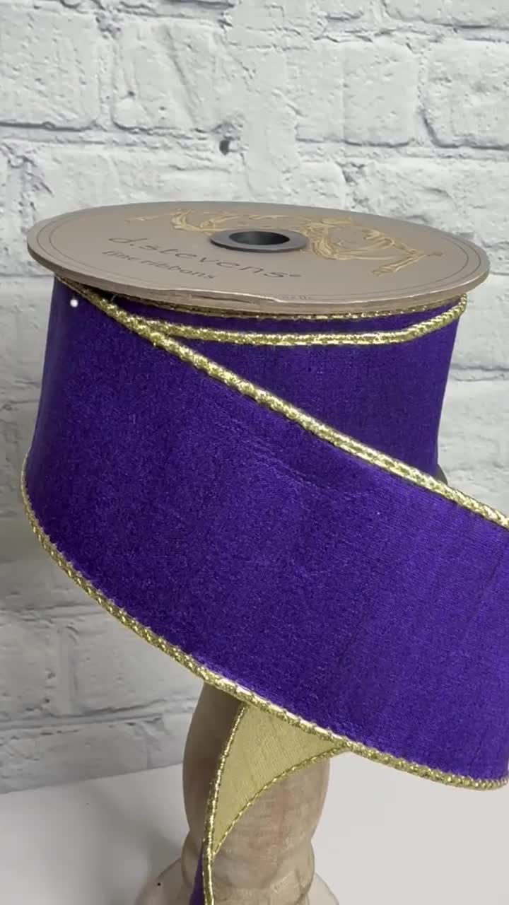 DECORTÉLIPOSOMEADVANCED PURPLERIBBON SET Purple Slub Dupion Ribbon With Metallic Gold Back, Regal Purple