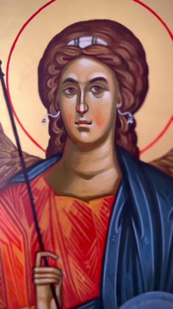 大天使ミカエルのイコン、手描きのビザンチン様式のイコン、ギリシャ