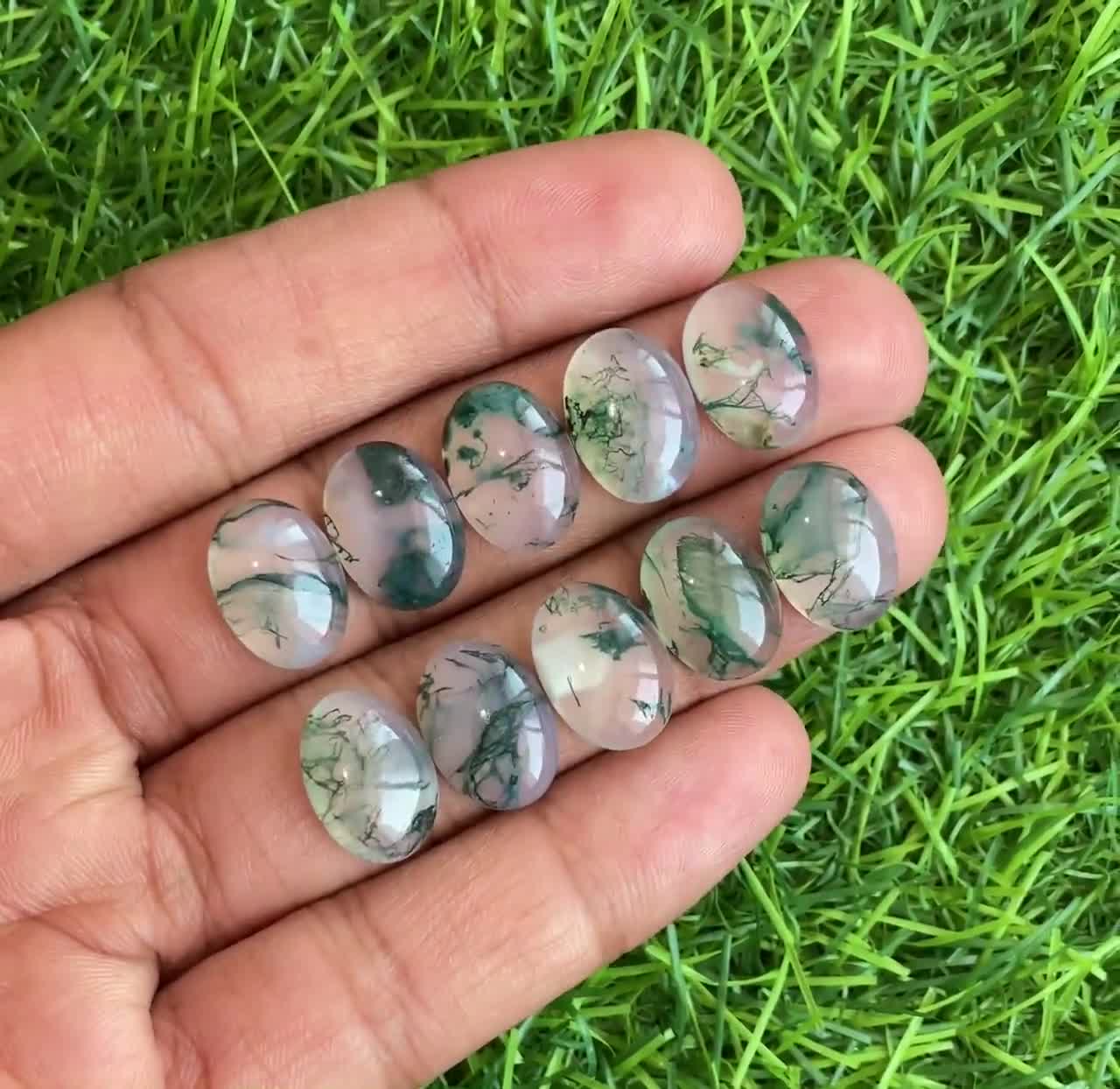 天然苔瑪瑙カボション宝石10個セット、ジュエリー作り、リング