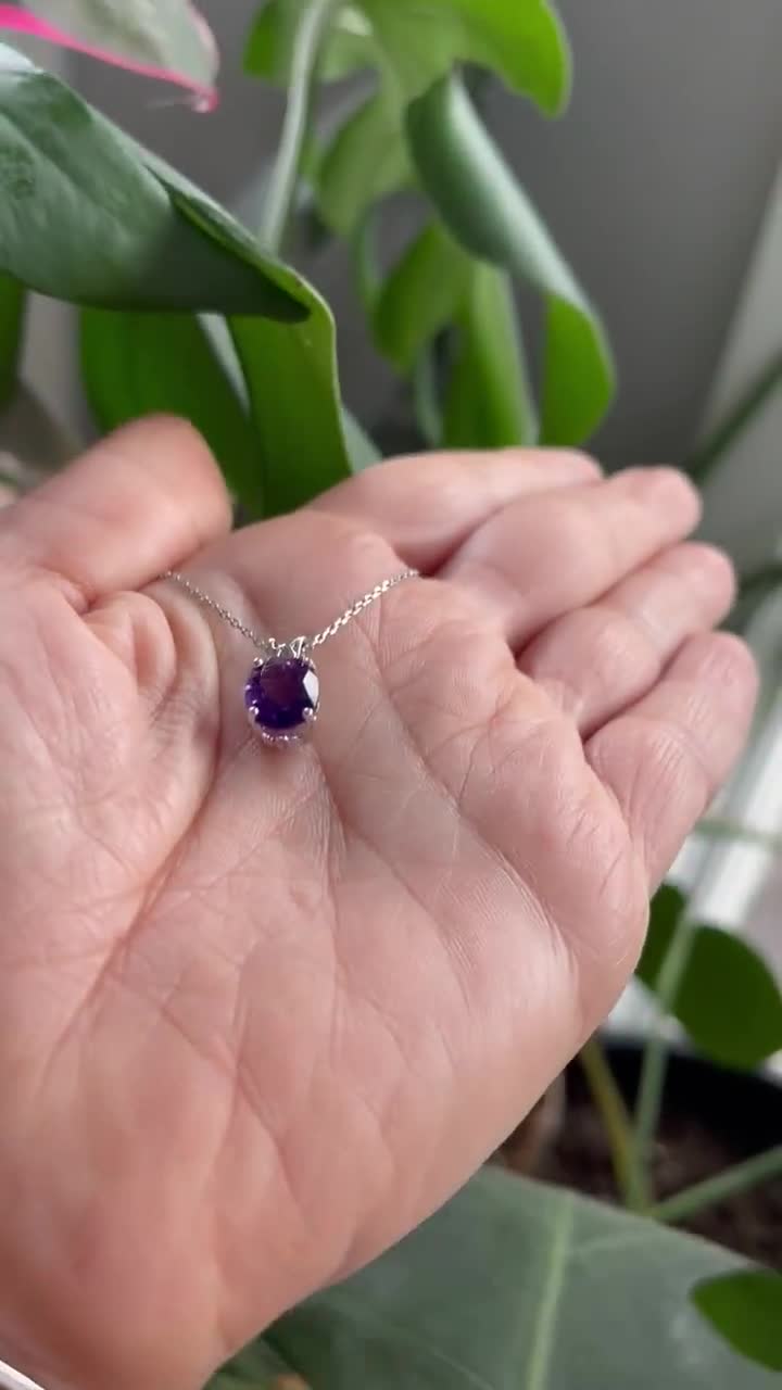 じゅん Amethyst Necklace/ Sterling Silver Amethyst Necklace/ Oval
