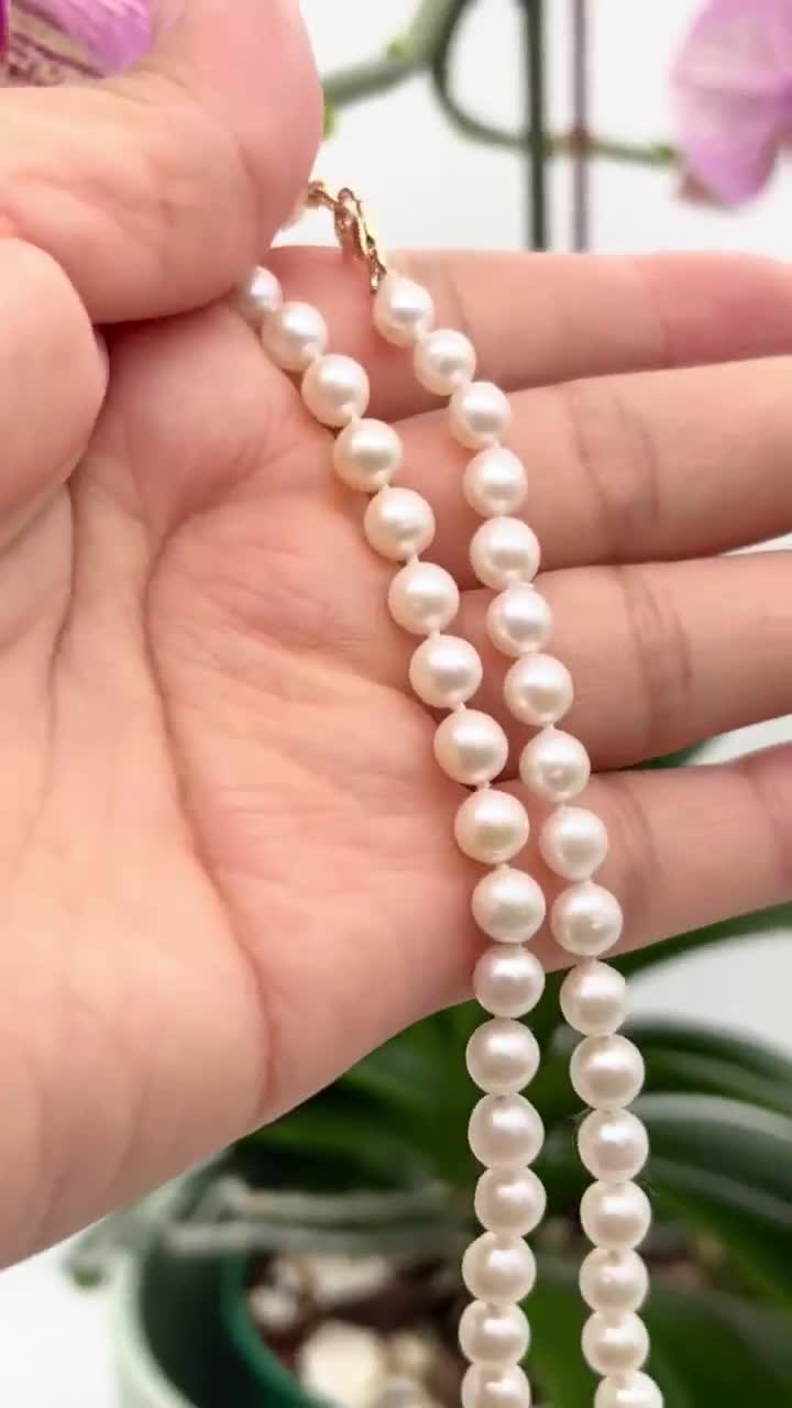 Collar con inicial de perla en oro macizo de 10K o 14K, perlas de 5-5 mm,  regalo personalizado, regalo de cumpleaños para mujer, joyería para mujer, image size:720x1280