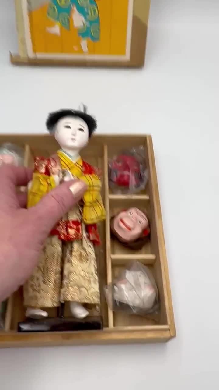 Vintage Japanese Mask Dance Doll With 6 Masks - in Original