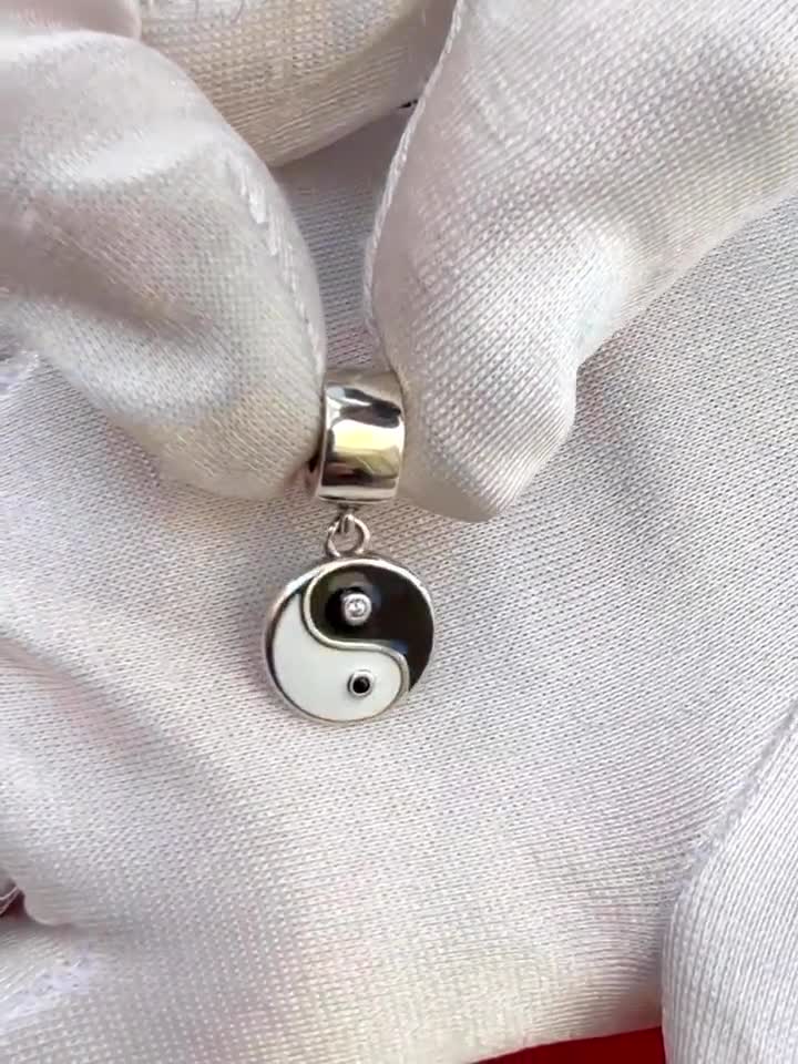 Yin Yang Charm: Sterling Silver, Gold & Enamel, Black Onyx