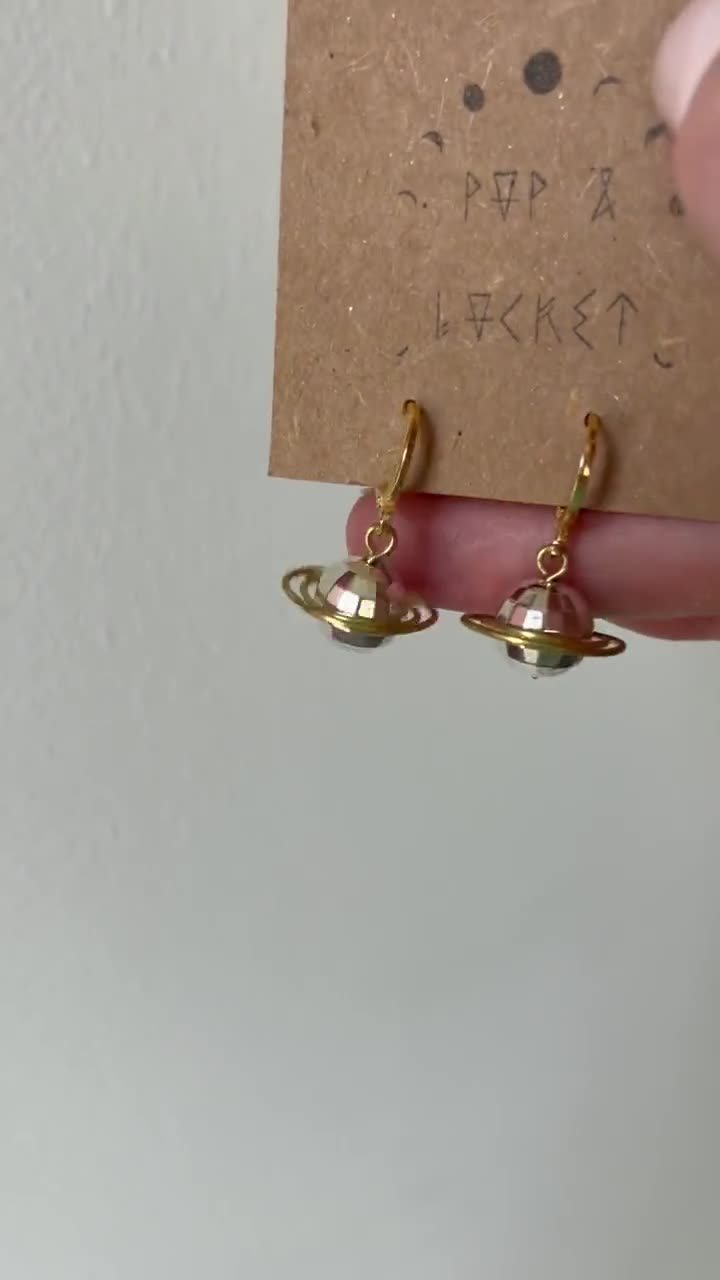 Orecchini a gancio con sfera da discoteca, 14 mm, in argento