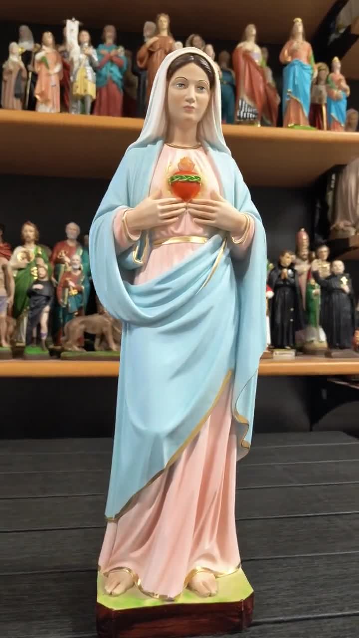 聖母マリアの聖心の像 40 cm (15.75 インチ) 手作業で装飾された樹脂製