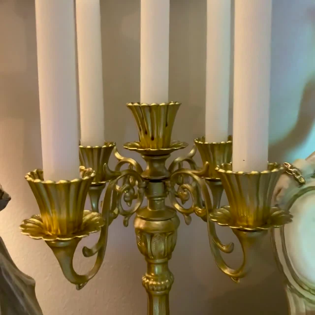 Pair of Two-Tone Brass Metal Candelabra Gothic Style Candle Holder  Centerpiece, Victorian Wedding