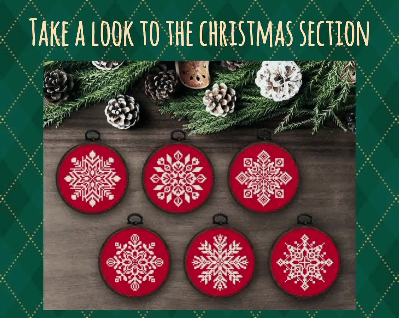 クリスマスツリーの格子縞のクロスステッチパターン：ホリデー