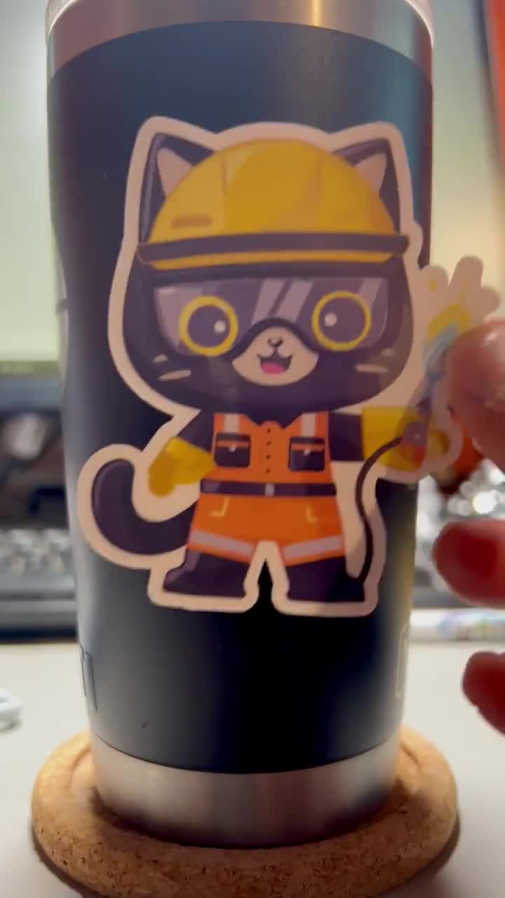 Welder Cat Sticker | Cute Construction Cat in Hard Hat Sticker | Welding Cat | Water Bottle Sticker | Kawaii Design | Metal Worker video poster