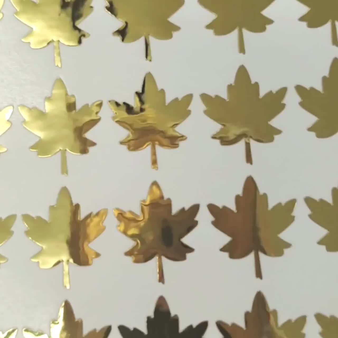 Gold Maple Leaf Stickers, Set of 45 Gold Leaves for Fall Decorations,  Wedding Decals for Invitations, Envelopes, Place Cards and Meal Choice 