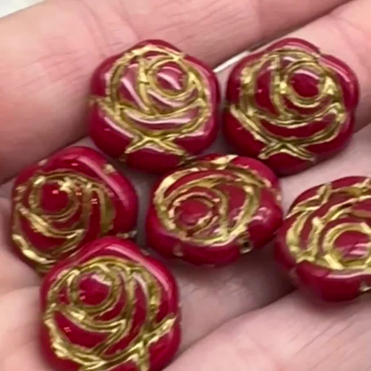 ローズビーズ レッドフラワービーズ 18 mm 5個 チェコガラス ローズ