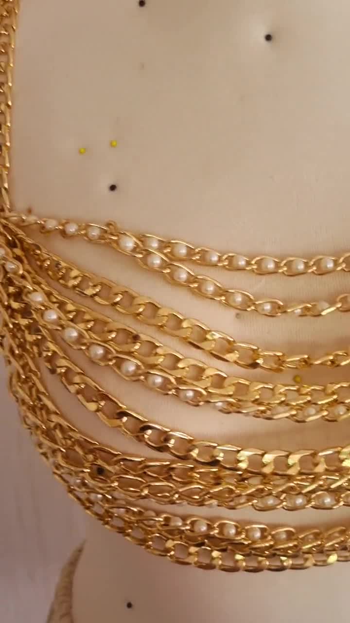 Gold Chainmail Pearl Top: Festival Body Jewelry - Etsy