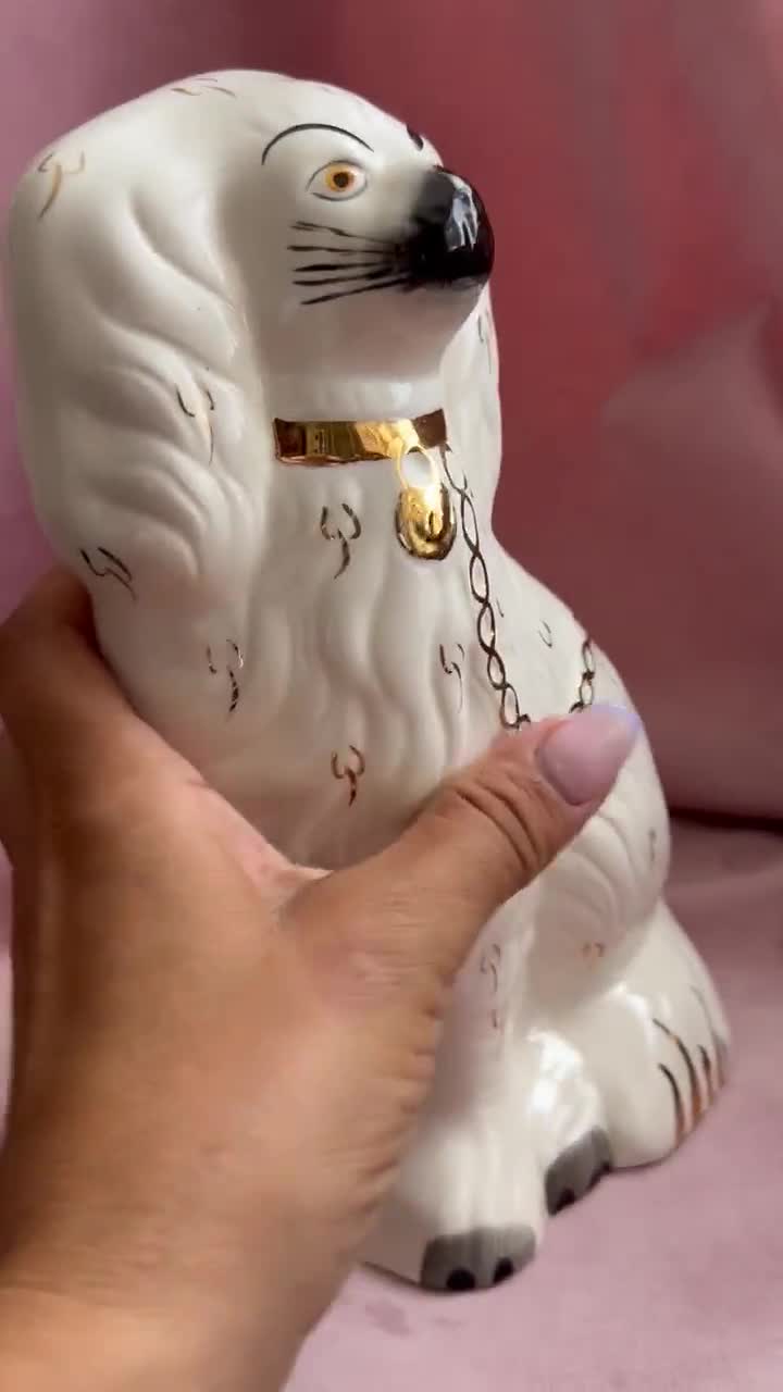 Unique Beswick White Dog With Black Nouse.gold Ornaments. - Etsy UK